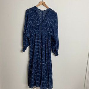 Ulla Johnson Blue Floral Long Sleeve Cotton Midi Dress Sz 6